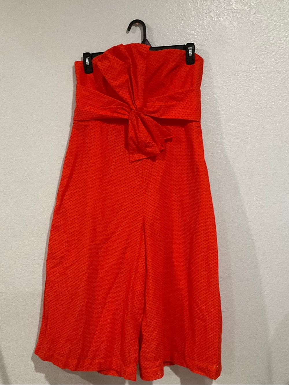 Strapless Knot-Front Midi Dress in orange imported by Antropology